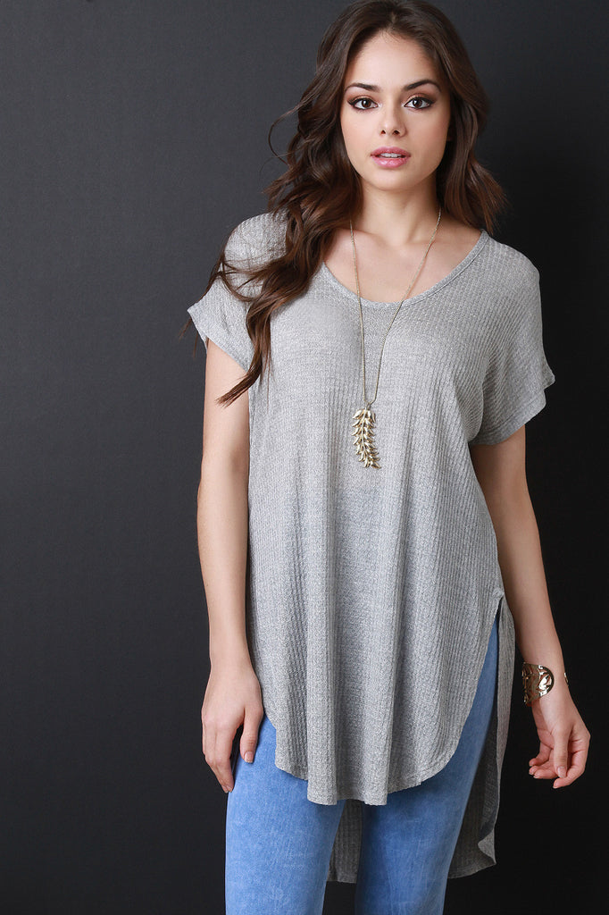 Texture Dolman Sleeve Round Hem Top