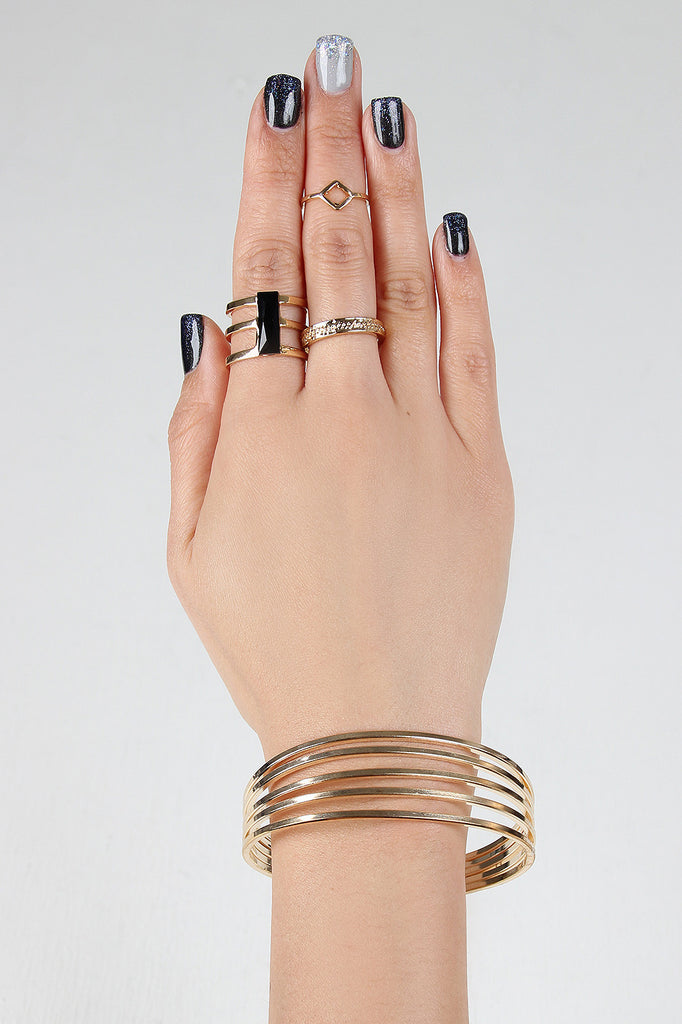 Banded Line Ring And Bracelet Set