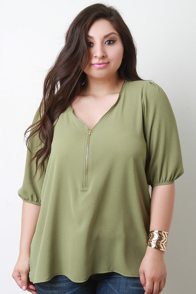 Zippered V Neck Top