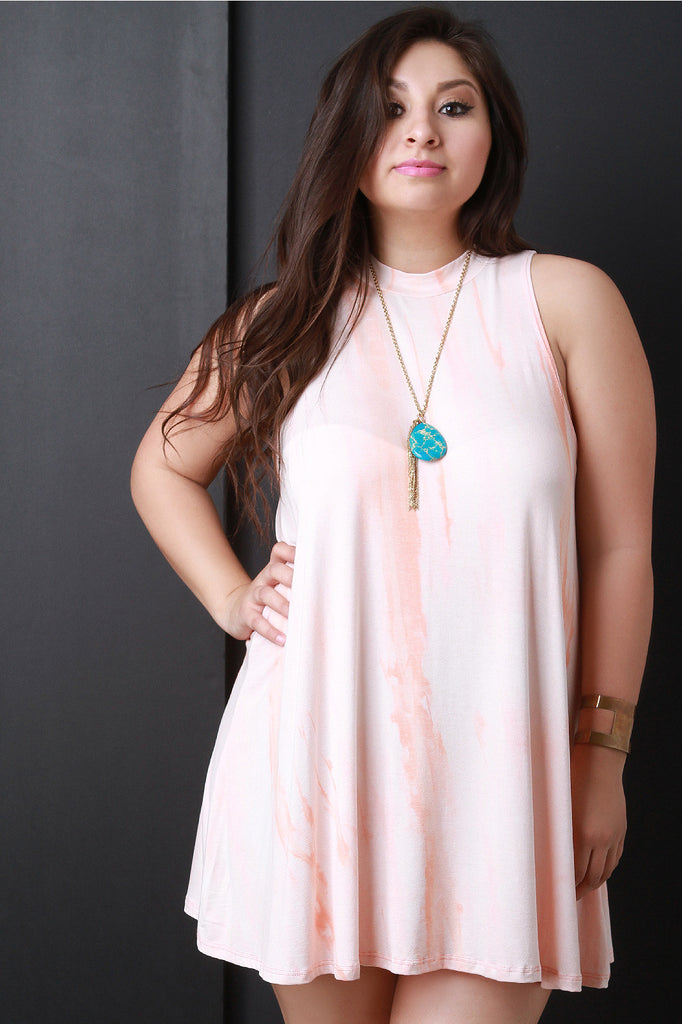 Tie Dye Mock Neck Sleeveless Mini Dress
