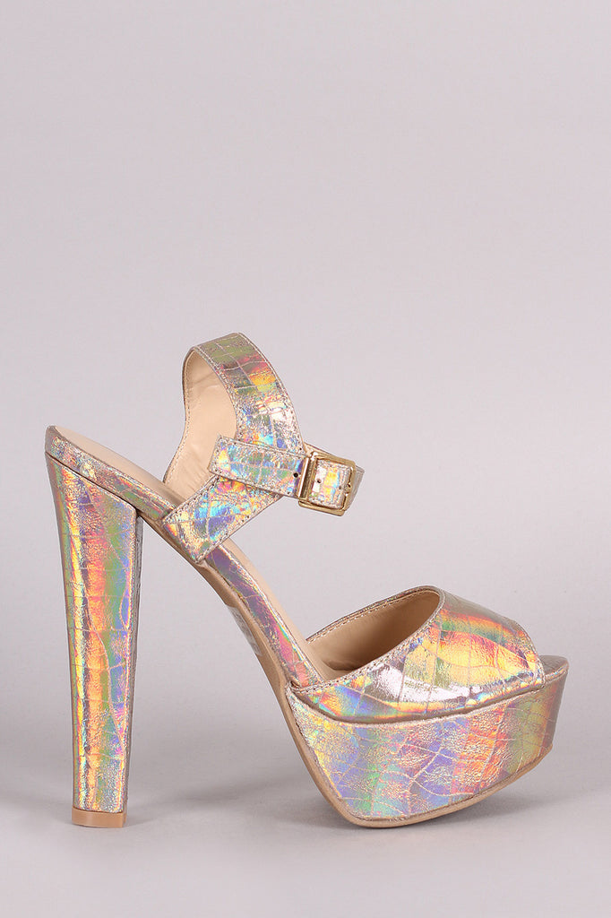 Wild Diva Lounge Iridescent Snake Chunky Heel