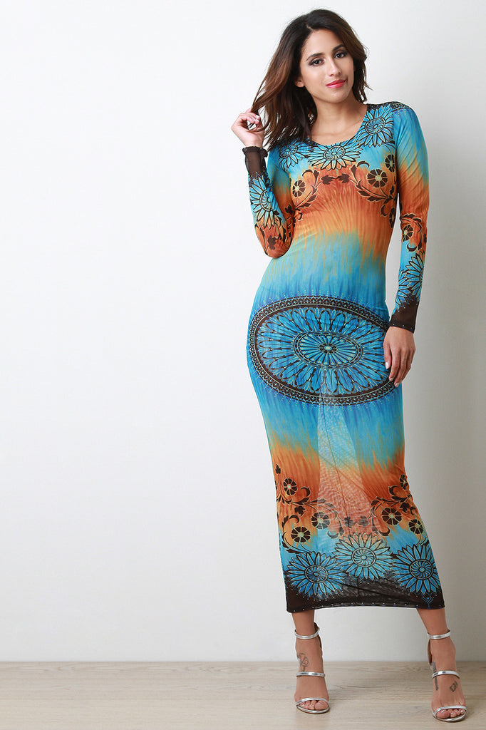 Tie Dye Boho Semi-Sheer Maxi Dress