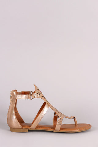 Python Toe Ring Lace-Up Gladiator Flat Sandal