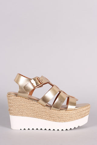 Studded Gladiator Lace Up Footbed Platform Wedge Sandal