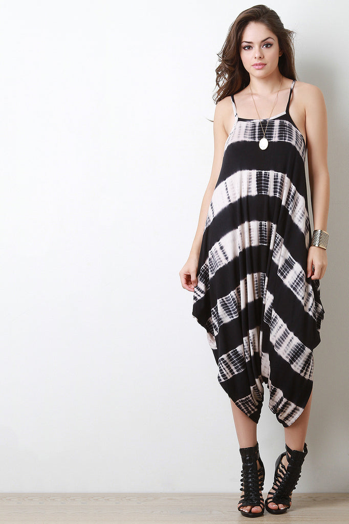 Tie Dye Drop Crotch Draped Spaghetti Strap Romper