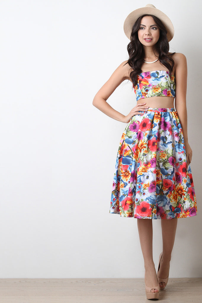 Vibrant Floral Print High Waist Skirt