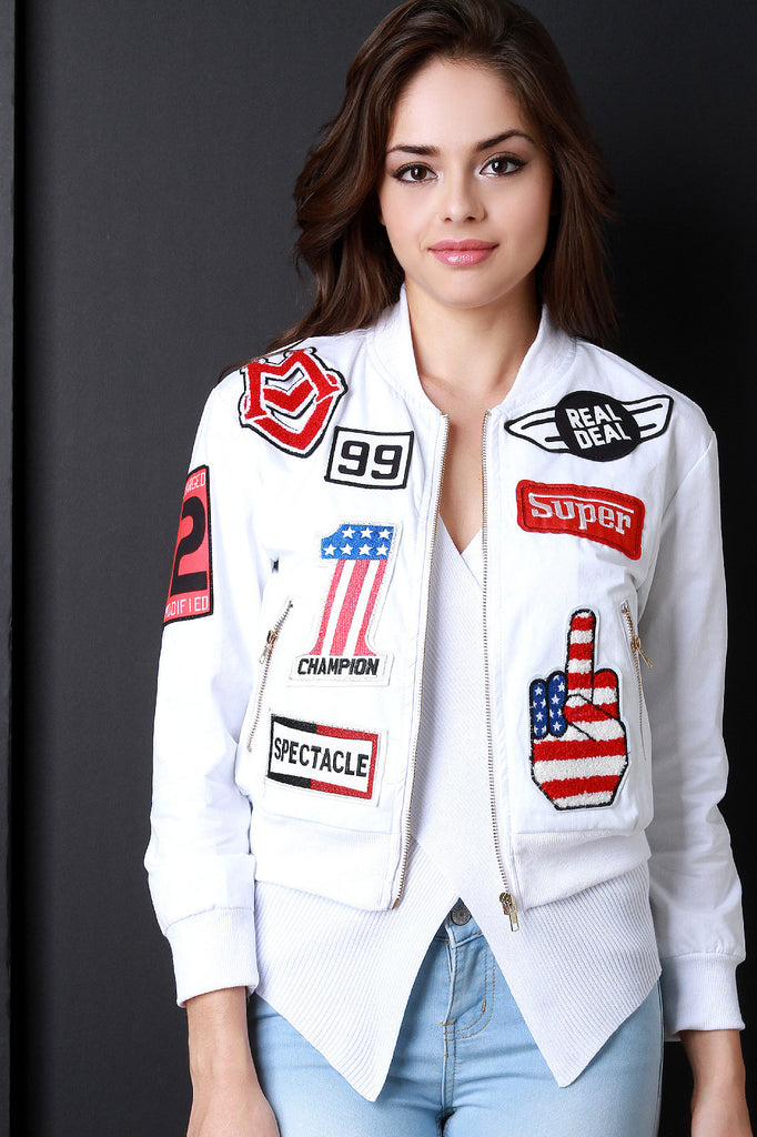 The Real Deal Racer Patch Bomber Jacket