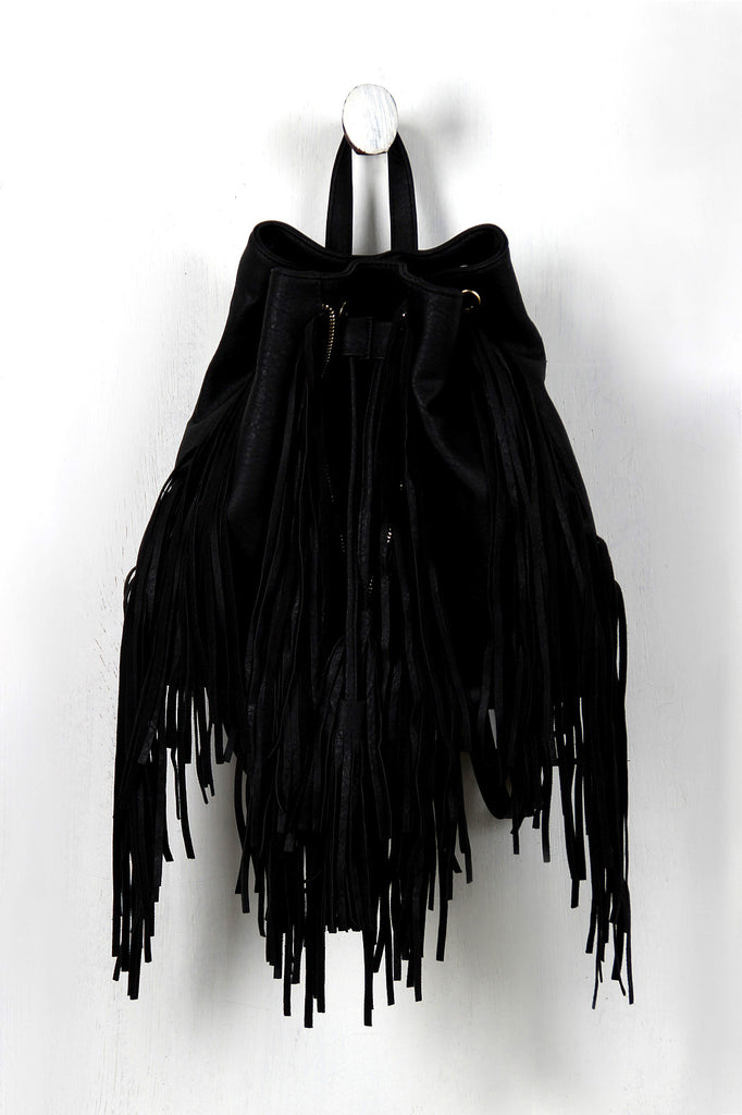 Boxy Fringe Drawsting Backpack