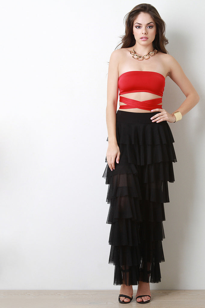 Tiered Ruffle Mesh Pants