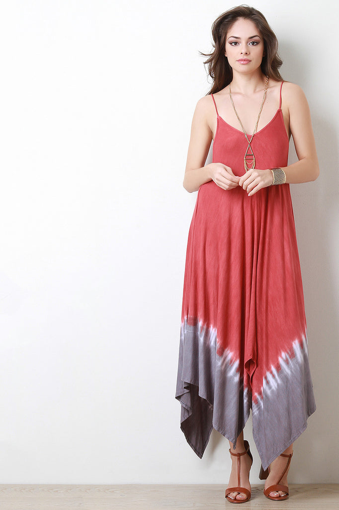 Tie Dye Handkerchief Hem Maxi Dress