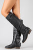 Breckelle Double Buckle Contrast Zipper Riding Knee High Boot