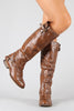 Breckelle Double Buckle Ruched Round Toe Riding Knee High Boot