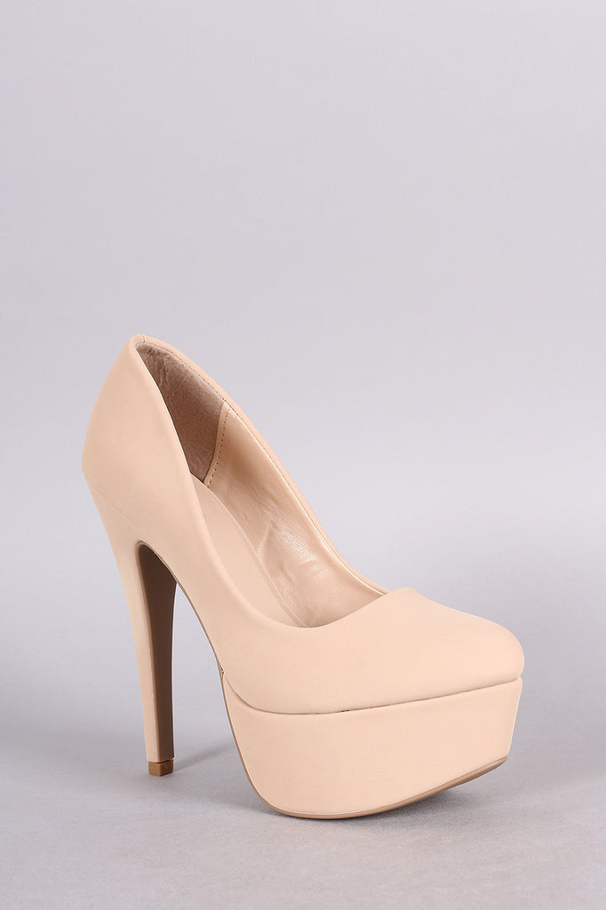 Qupid Nubuck Almond Toe Platform Pump