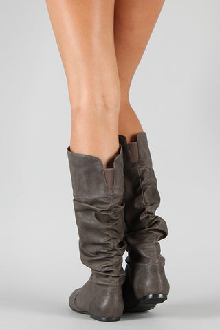 Slouchy Round Toe Knee High Flat Boot