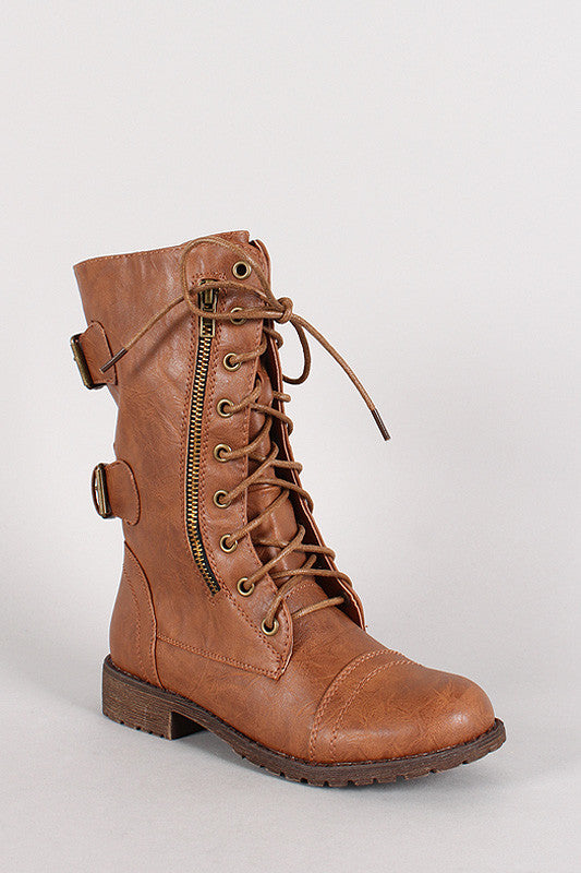 Zipper Round Toe Military Lace Up Boot