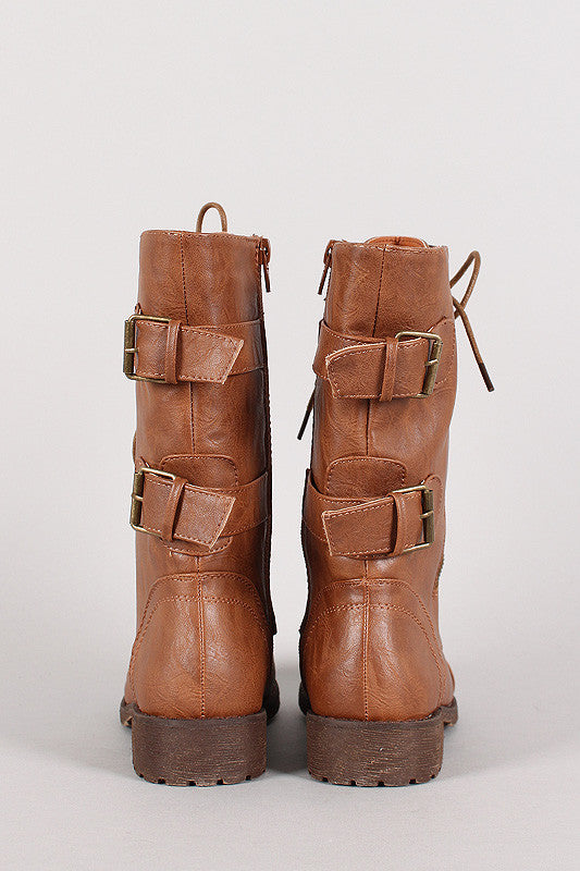 Zipper Round Toe Military Lace Up Boot