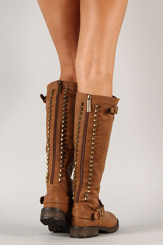 Breckelle Studded Buckle Riding Knee High Boot