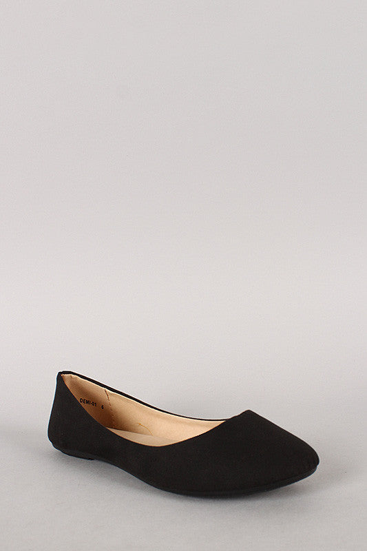 Faux Suede Round Toe Ballet Flat