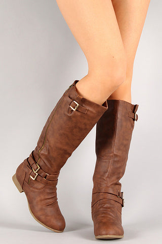 Soda Suede Slouchy Round Toe Mid Calf Flat Boots