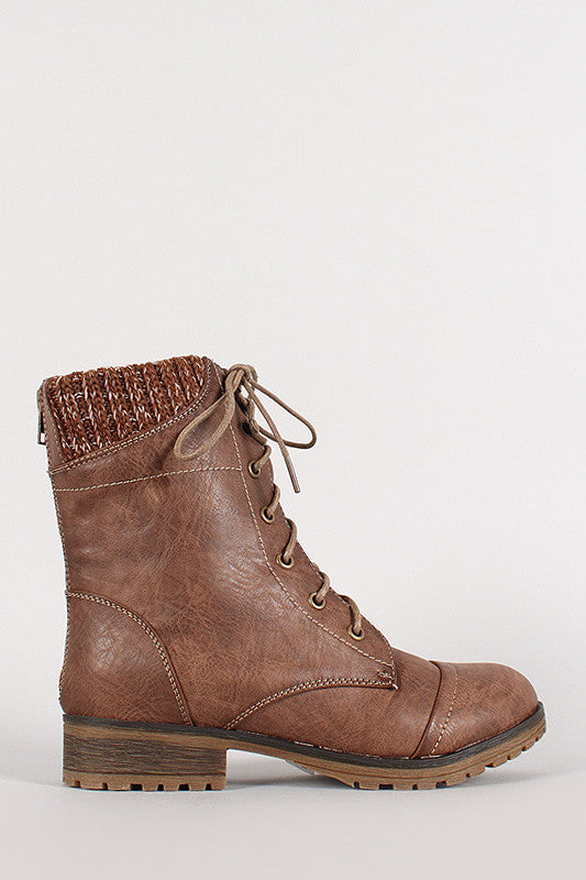 Sweater Collar Military Lace Up Boot