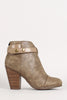 Two-Tone Snap Button Strap Chunky Heel Ankle Bootie