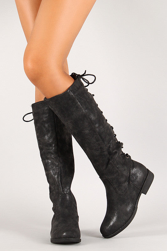 Nubuck Back Lace Up Knee High Riding Boot