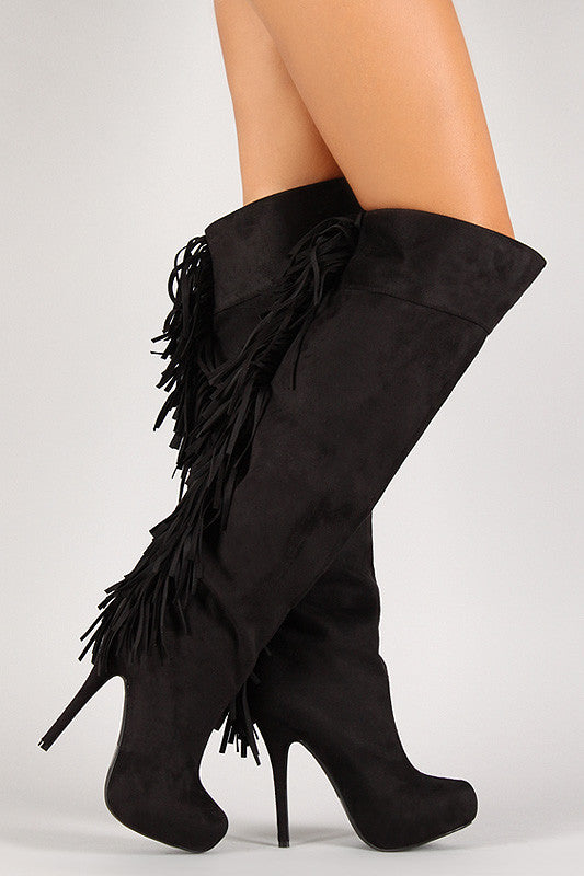 Fringe Stiletto Platform Thigh High Boot