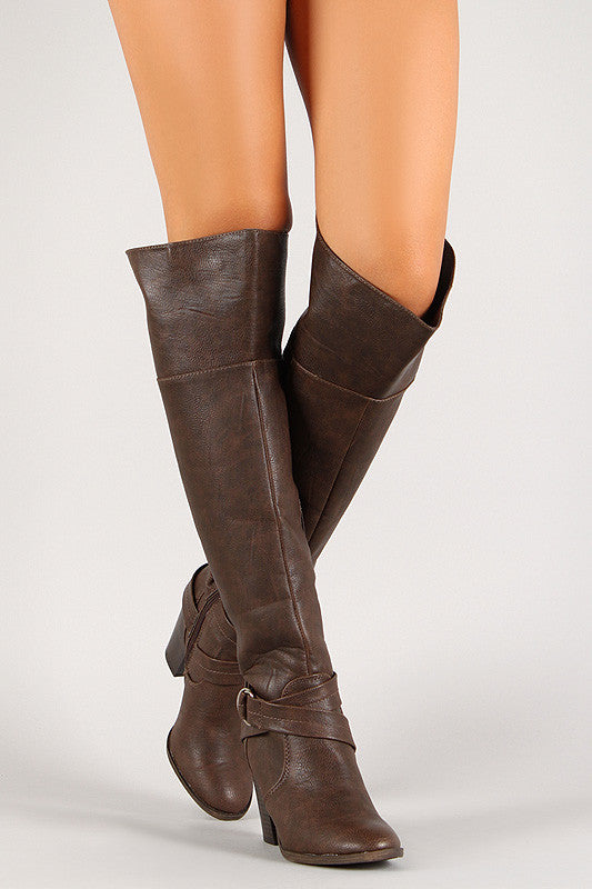 D-Ring Buckle Chunky Heeled Thigh High Boot