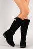 Suede Round Toe Folded Knee High Boot