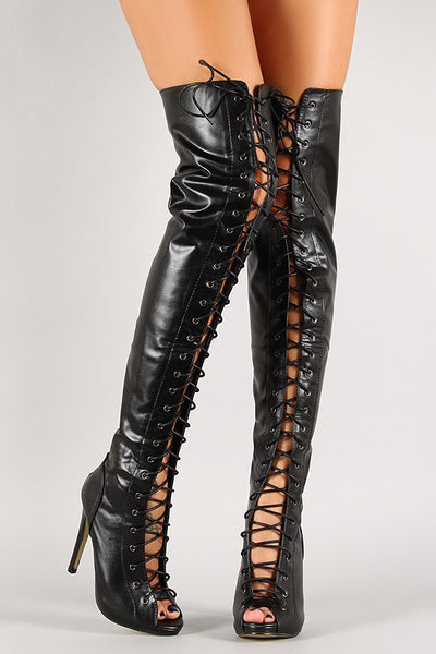 Thigh high lace up leather boots outlet