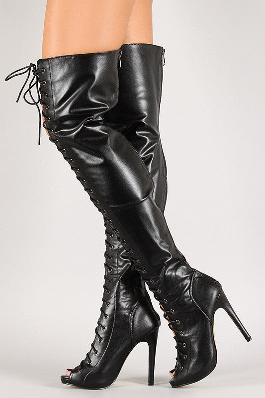 Thigh high lace up boots deals