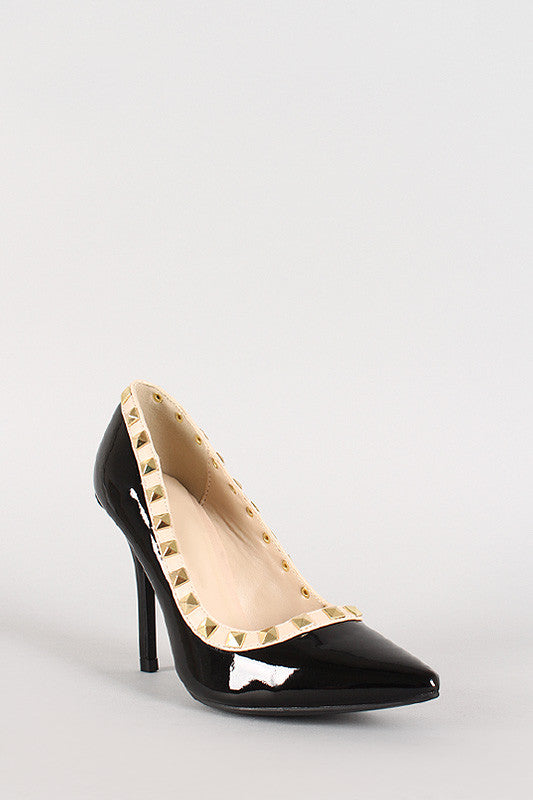 Wild Diva Lounge Patent Pyramid Studded Pointy Toe Pump