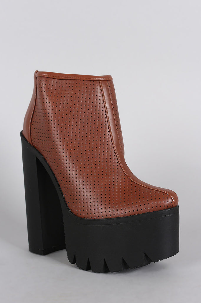 Perforated Lug Sole Chunky Platform Ankle Boots