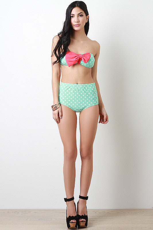 Polka Dot And Bow Bandeau Top