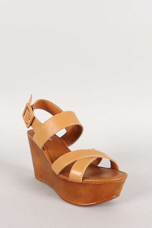 Bamboo Ankle Strap Platform Peep Toe Wedge