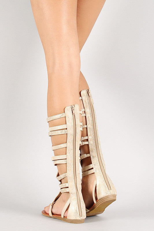 Liliana Jeweled Snake Zip Up Strappy Gladiator Flat Sandal