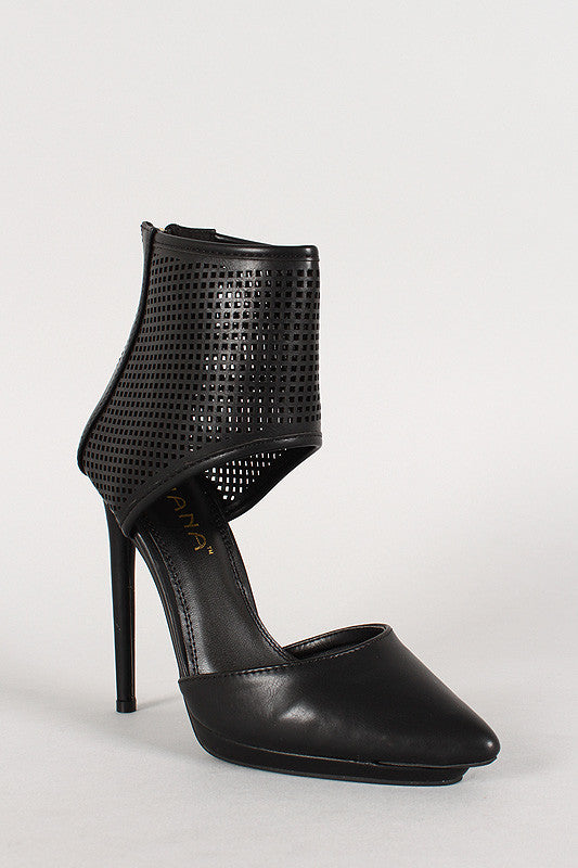 Liliana Perforated Ankle Cuff Pointy Toe Stiletto Pump