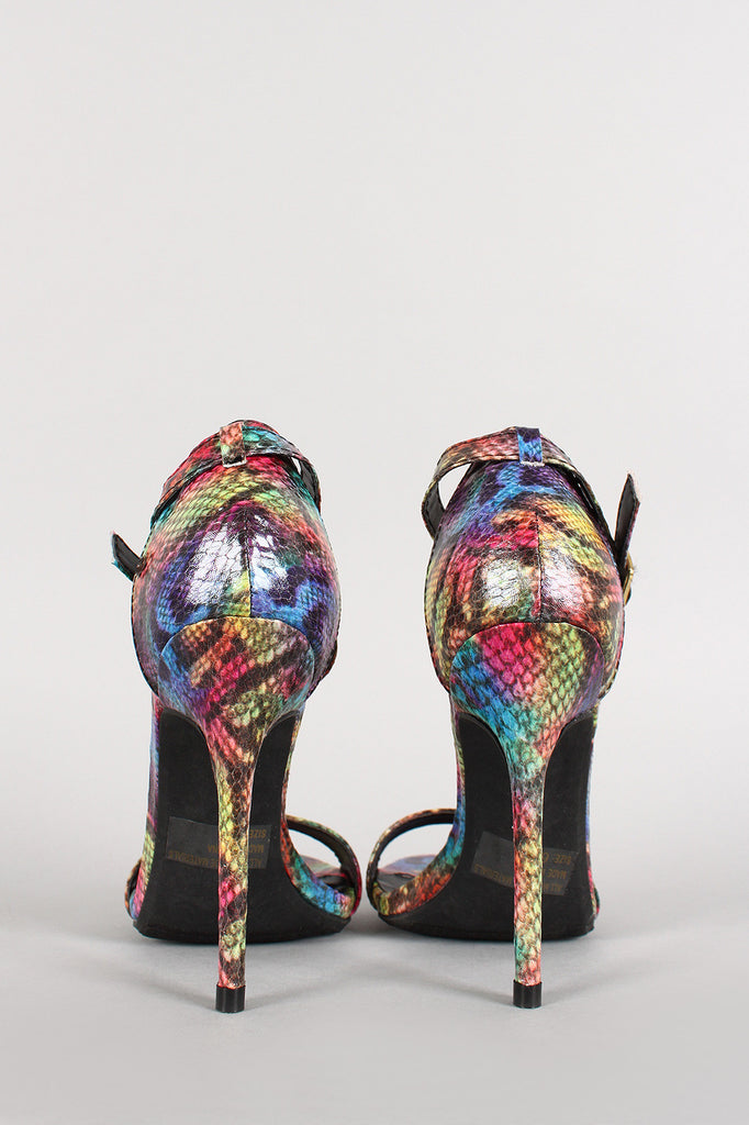 Wild Diva Lounge Multicolor Snake Ankle Strap Open Toe Heel