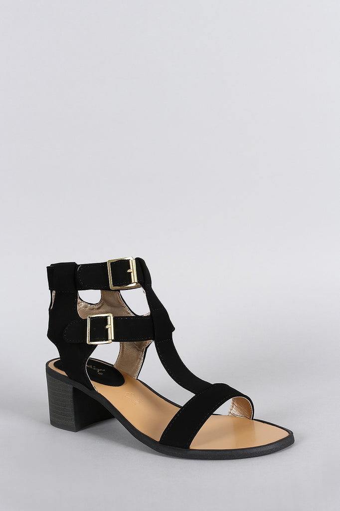 Qupid Nubuck Buckle Strappy Open Toe Heel