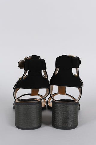 Qupid Nubuck Buckle Strappy Open Toe Heel