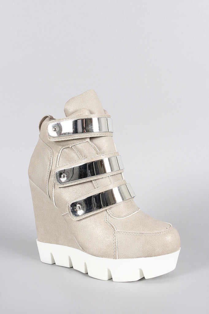 Dollhouse Metallic Strap High Top Wedge Sneaker