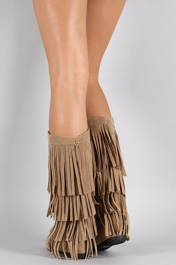 Mid Calf Suede Fringe Boot