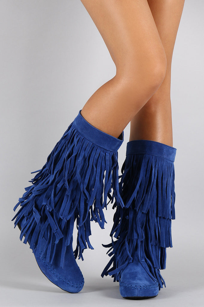 Mid Calf Suede Fringe Boot