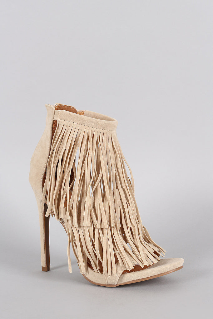 Shoe Republic LA Suede Fringe Open Toe Heel