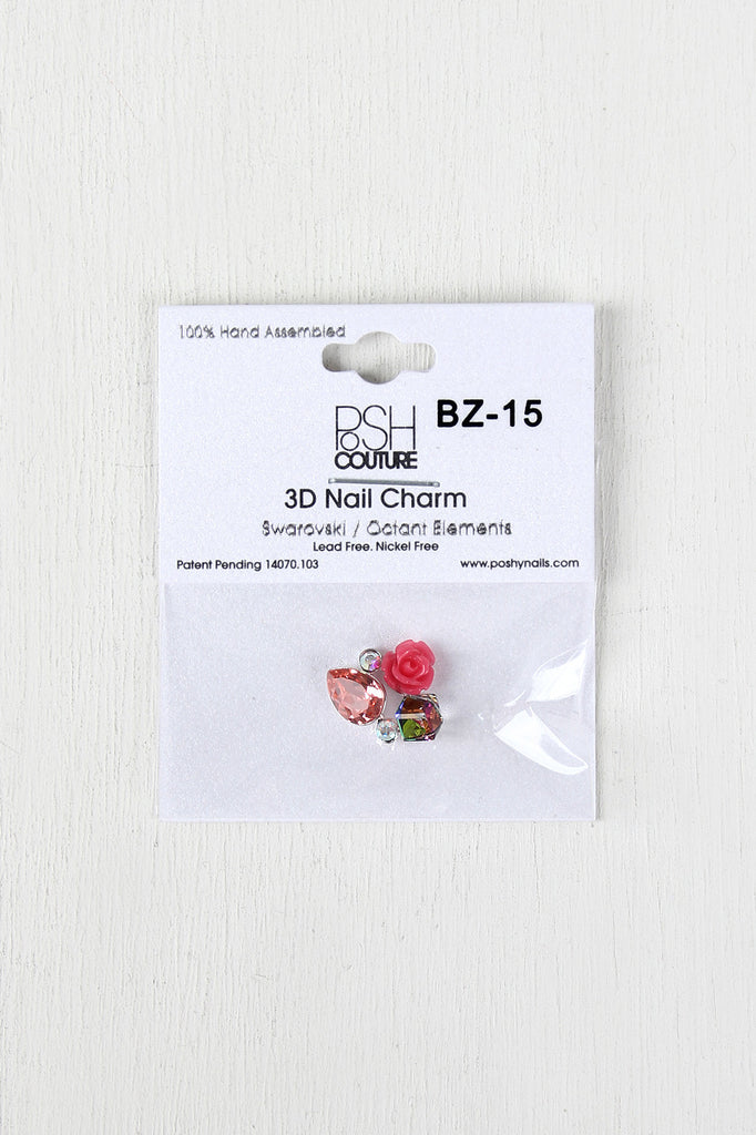 Pink Rose and Cube Cluster Reusable Nail Charm