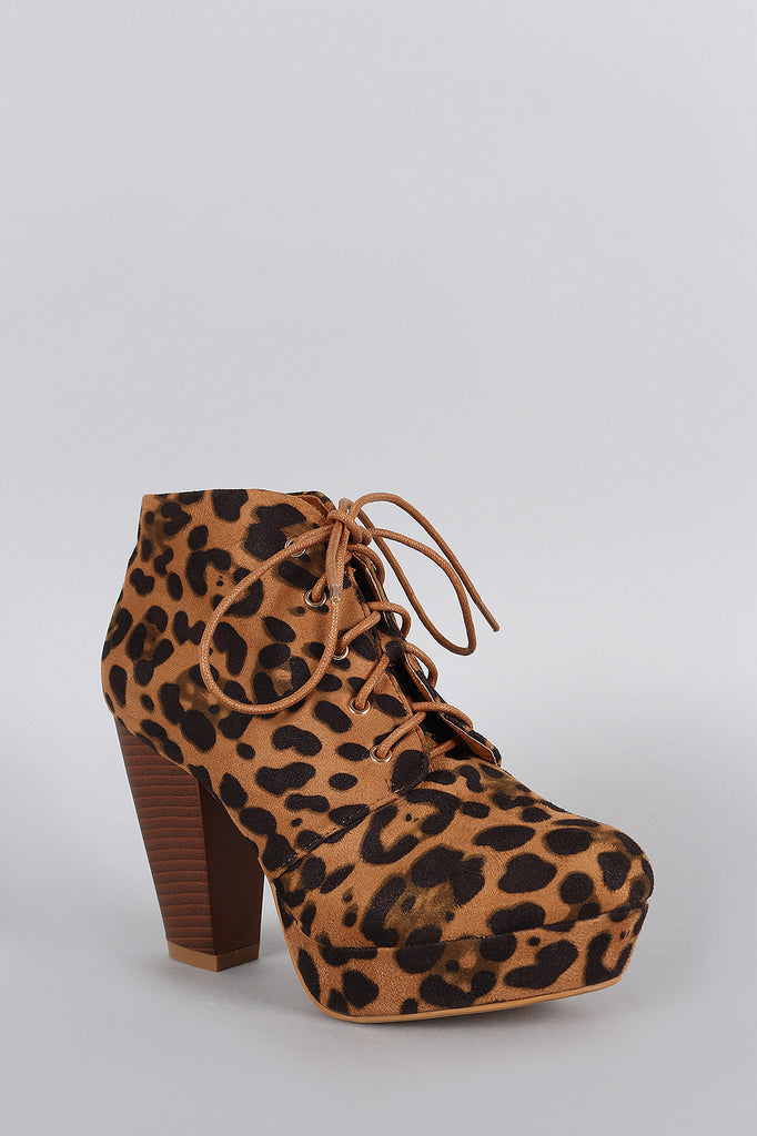 Leopard Refined Lace Up Stacked Bootie