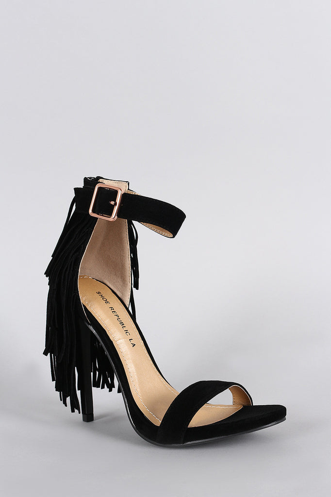 Shoe Republic LA Suede Fringe Ankle Strap Heel