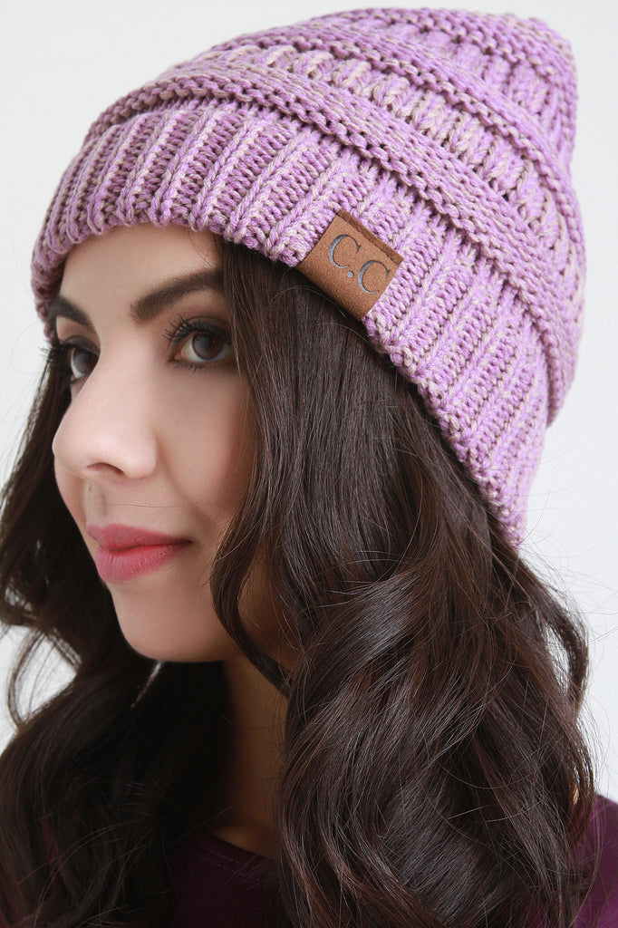 Mottled Ridged Knit Beanie