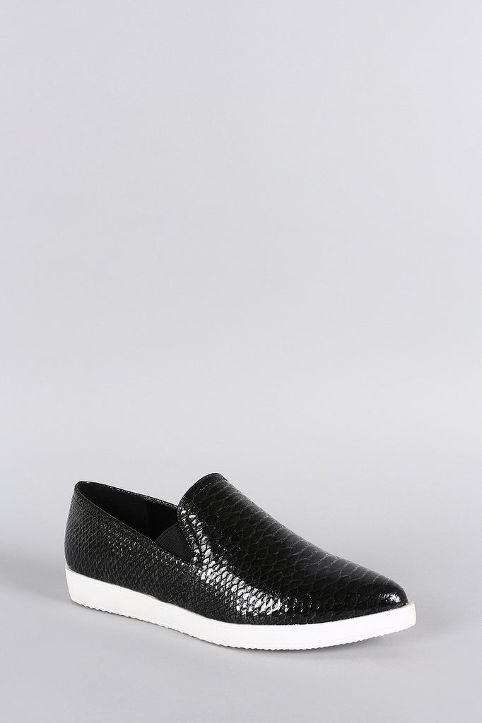 Snake Embossed Pointy Toe Slip On Loafer Flat