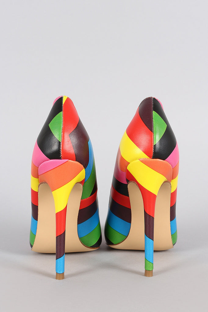 Liliana Rainbow Chevron Pointy Toe Stiletto Pump